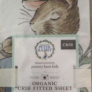Pottery Barn Kids Peter Rabbit Organic Crib Fitted Sheet - White & Brown
